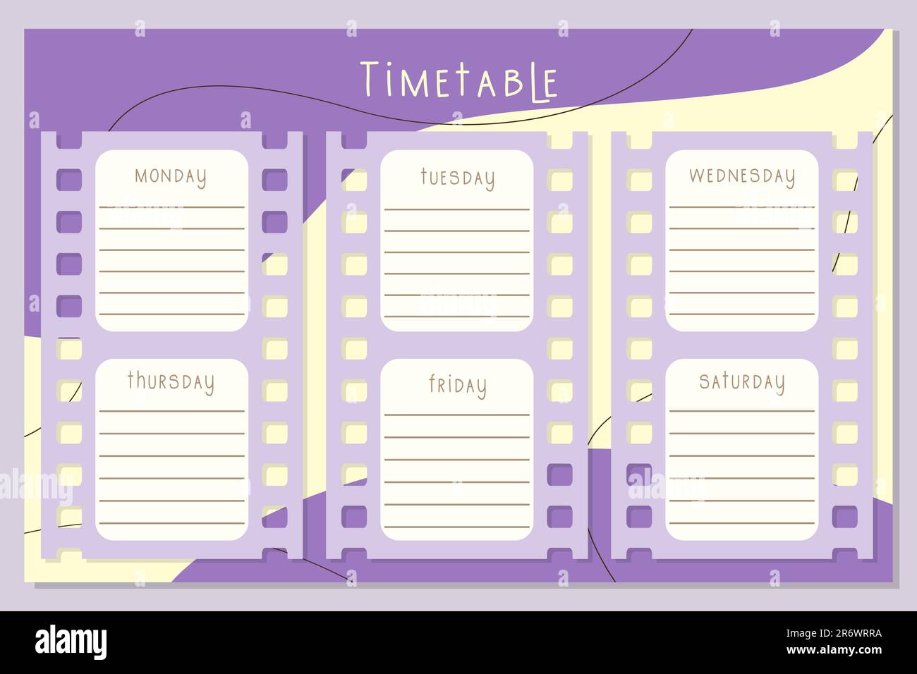 Back to school Timetable. Classroom timetable with film frame. Plan
