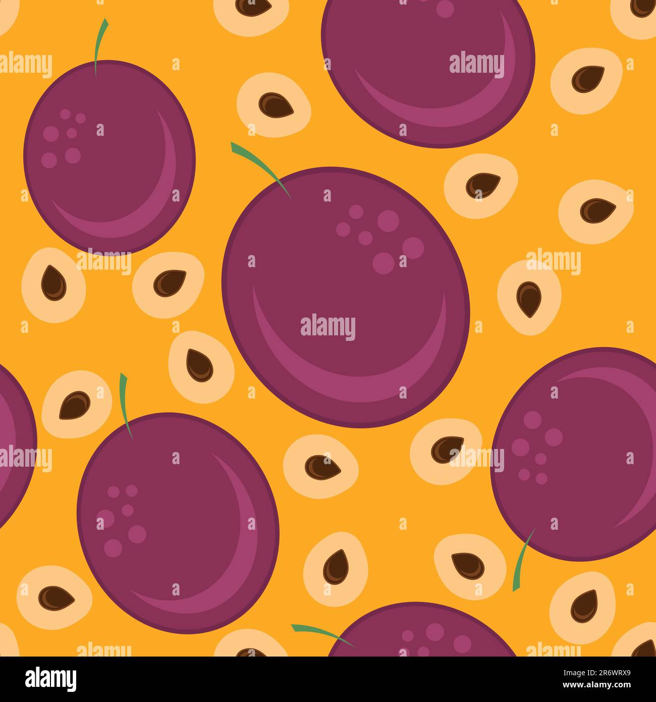 Vector Seamless Passion Fruit Pattern with Brown Seeds on Orange ...