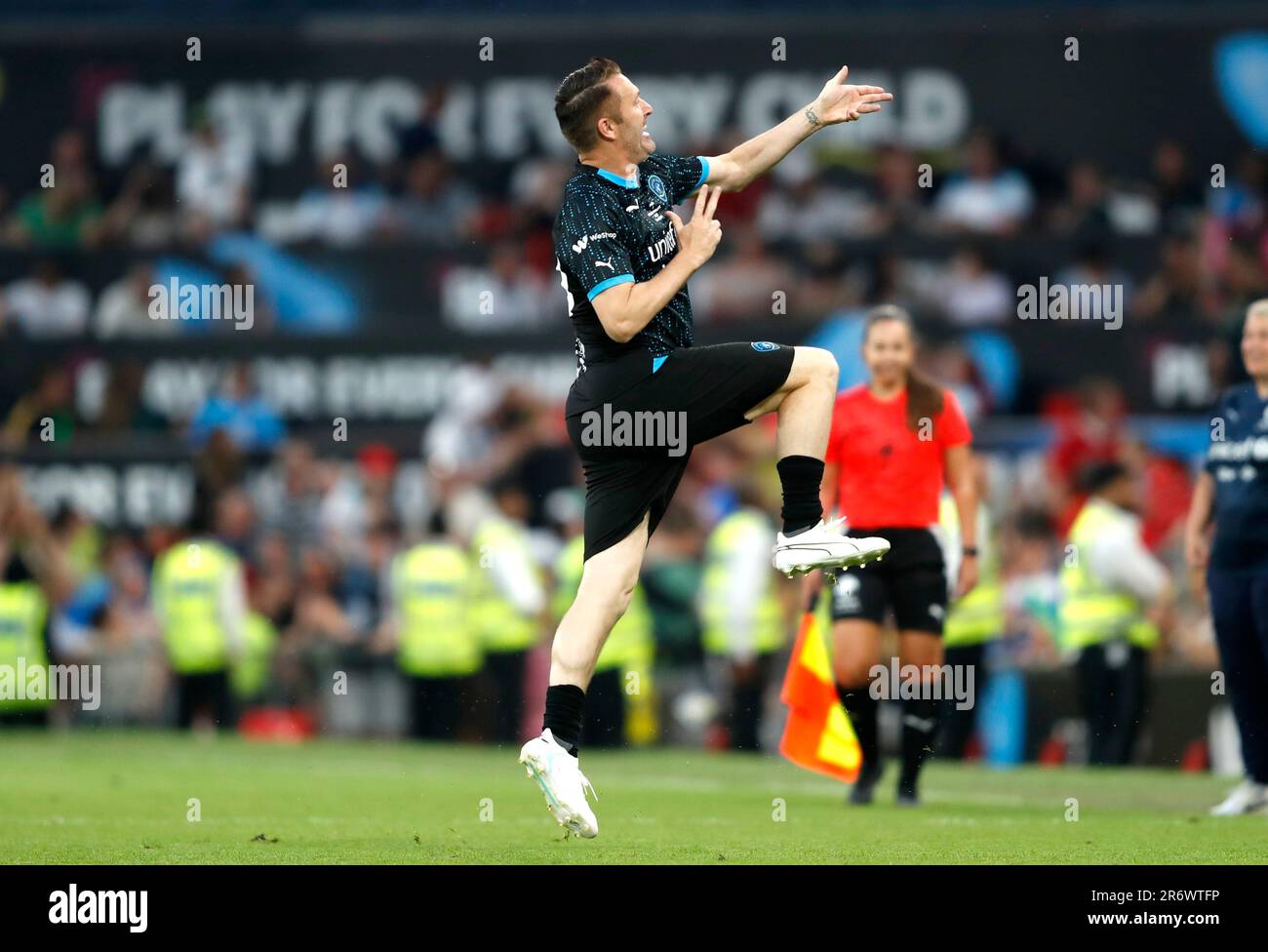 Soccer Aid World XI's Robbie Keane celebrates scoring their side's