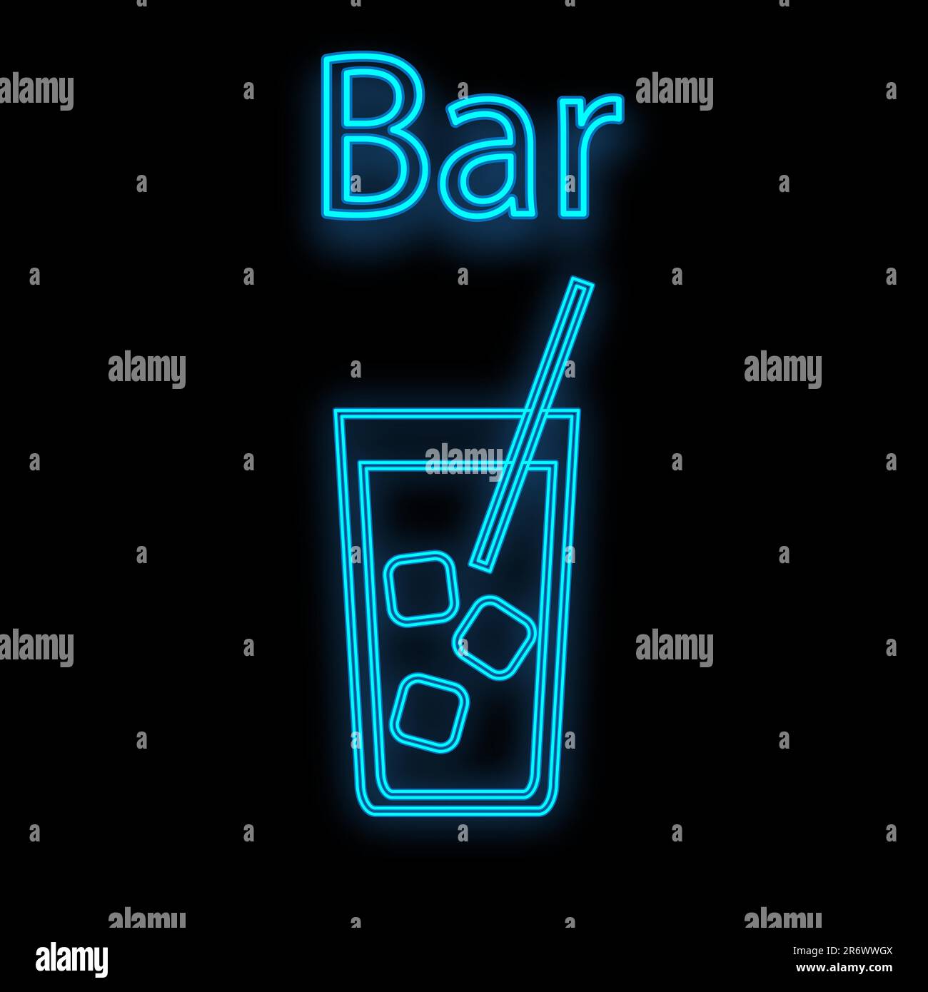 Bright luminous blue neon sign for a cafe bar restaurant pub beautiful
