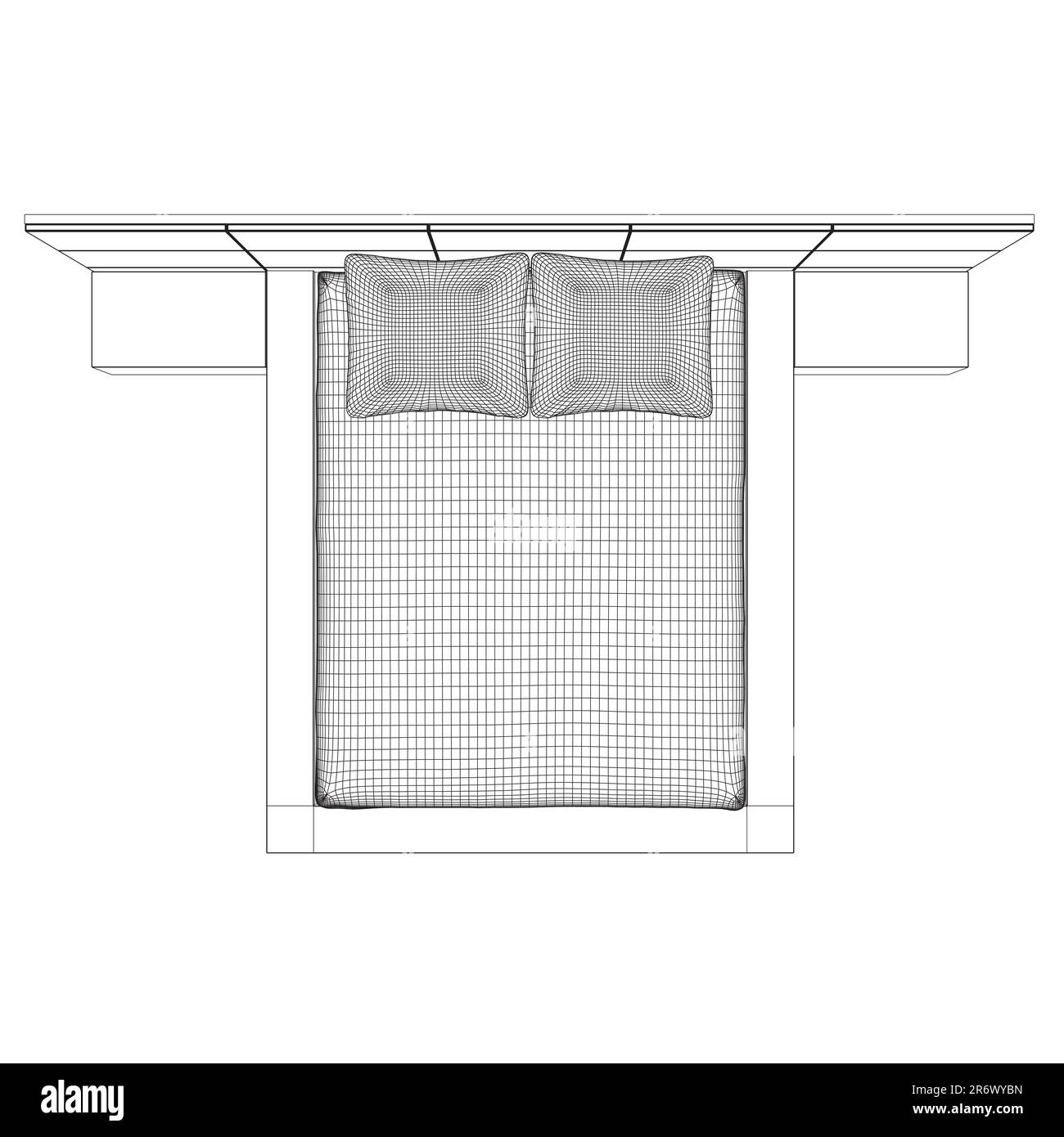 Wireframe drawing of double bed. Modern comfortable luxury furnitures