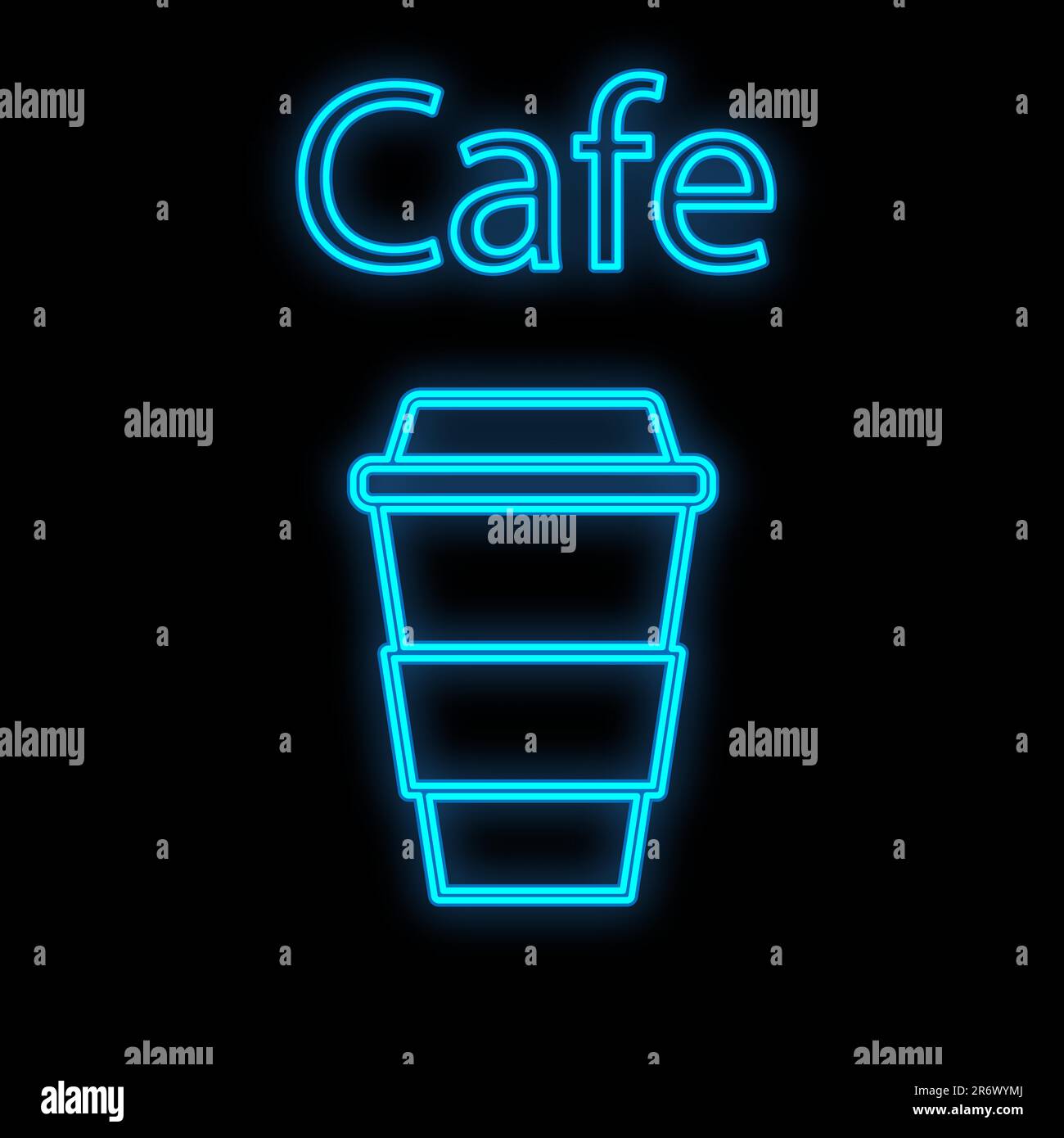 Bright luminous blue neon sign for cafe bar restaurant pub beautiful
