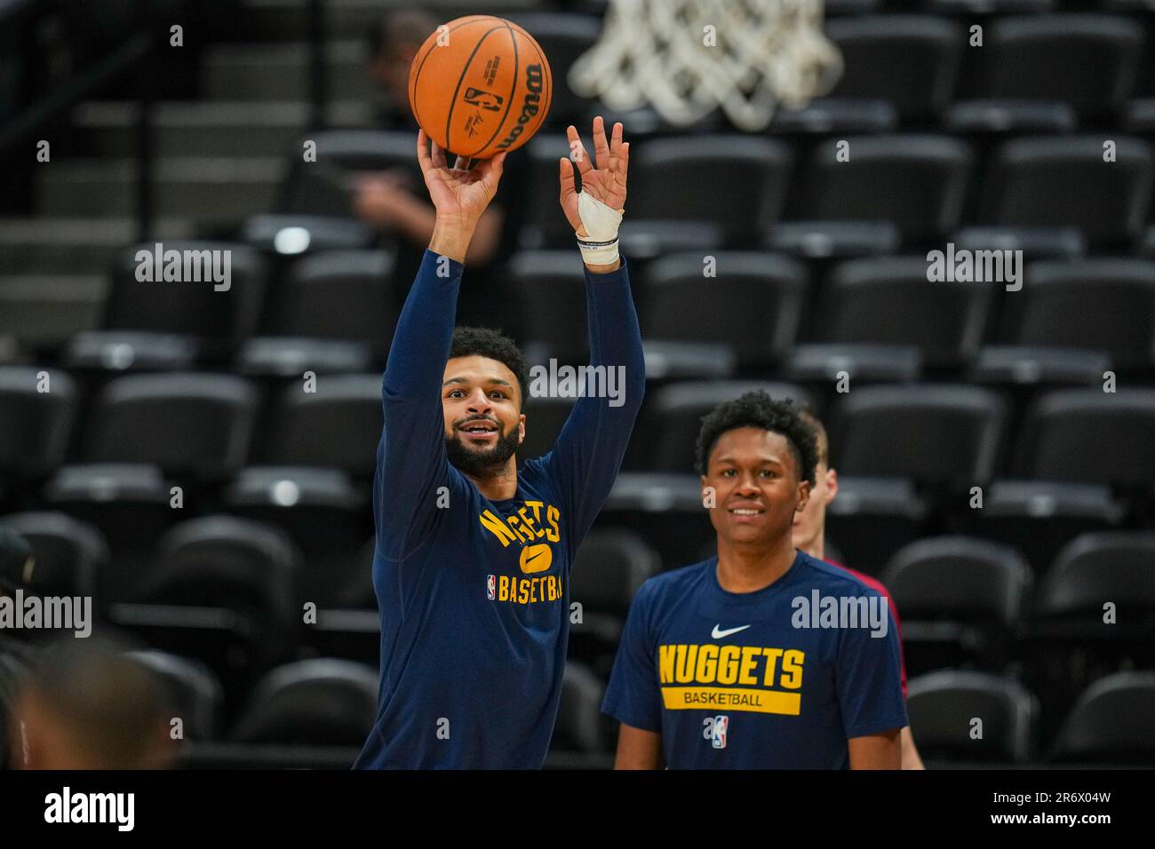 Denver Nuggets guard Jamal Murray (27) practices during an NBA Finals