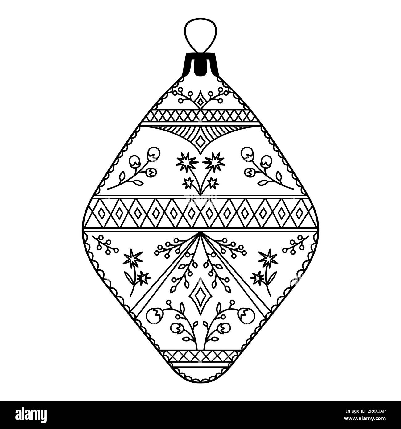 Monochrome vector Merry Christmas Illustration, Ethnic Motifs. Ball