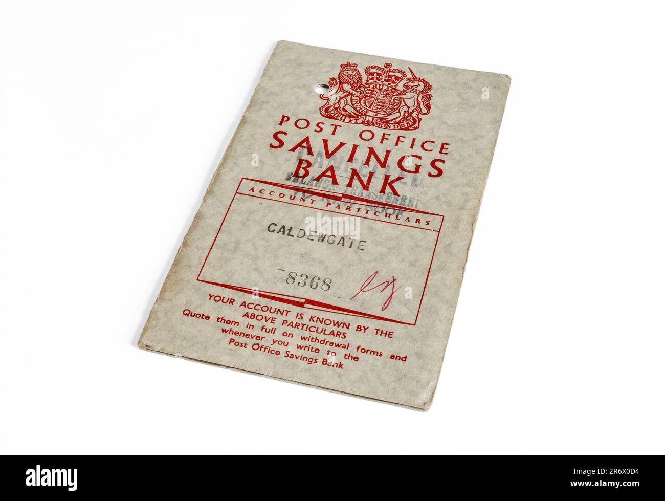 1950s Post Office Savings book, isolated on a white background, UK Stock Photo