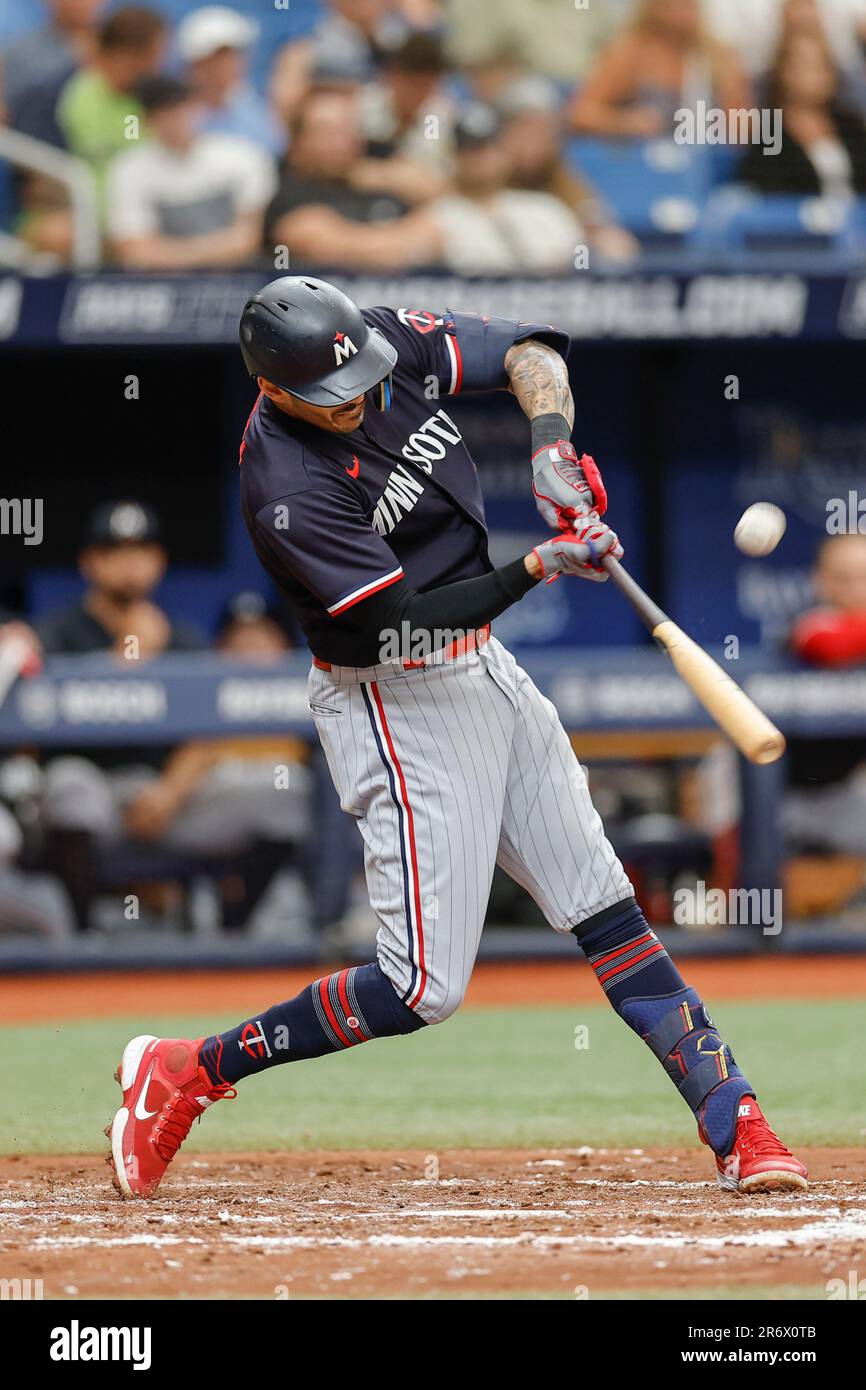 Minnesota Twins first baseman Donovan Solano fields a ball hit by the  Houston Astros in the ninth inning of a baseball game Sunday, April 9,  2023, in Minneapolis. The Astros won 5-1. (AP Photo/Bruce Kluckhohn Stock  Photo - Alamy