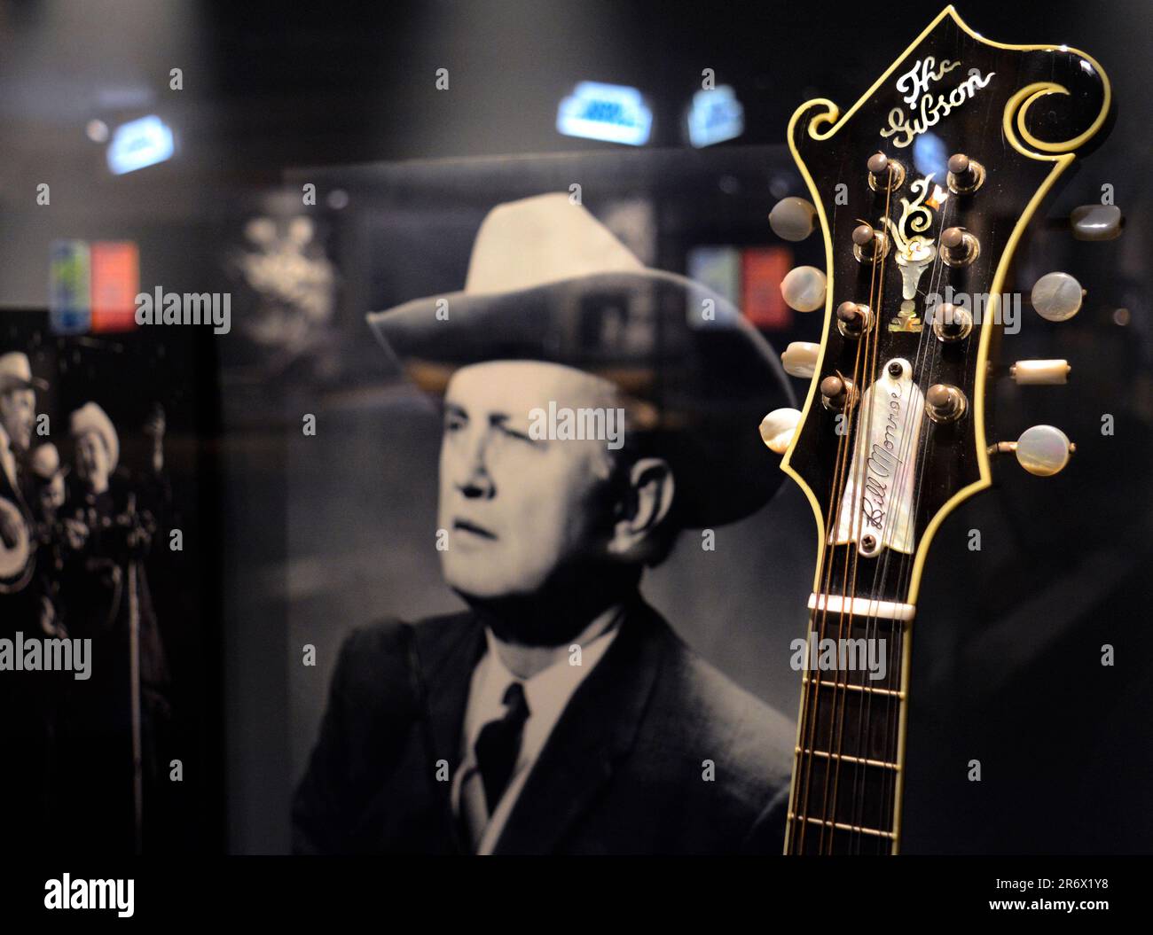 A 1992 F-5L model mandolin played by bluegrass pioneer Bill Monroe at the Birthplace of Country Music Museum in Bristol, TN (see add. info) Stock Photo