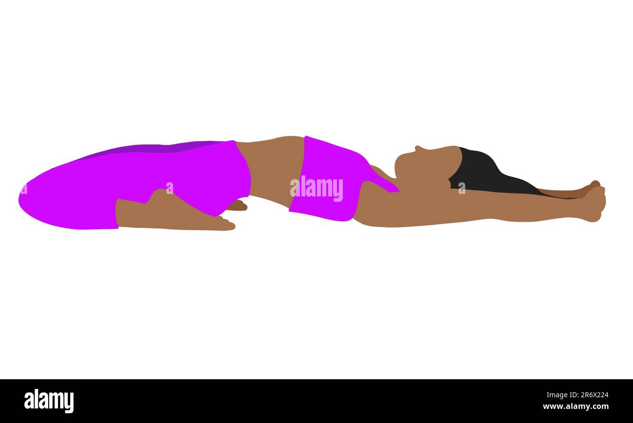 Flexibility yoga pose lying on back. African American longhair female ...