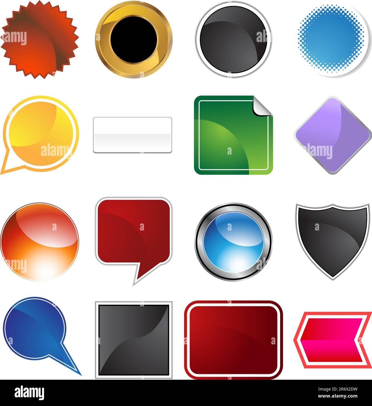 A set of 16 icon buttons in different shapes and colors - blank Stock ...