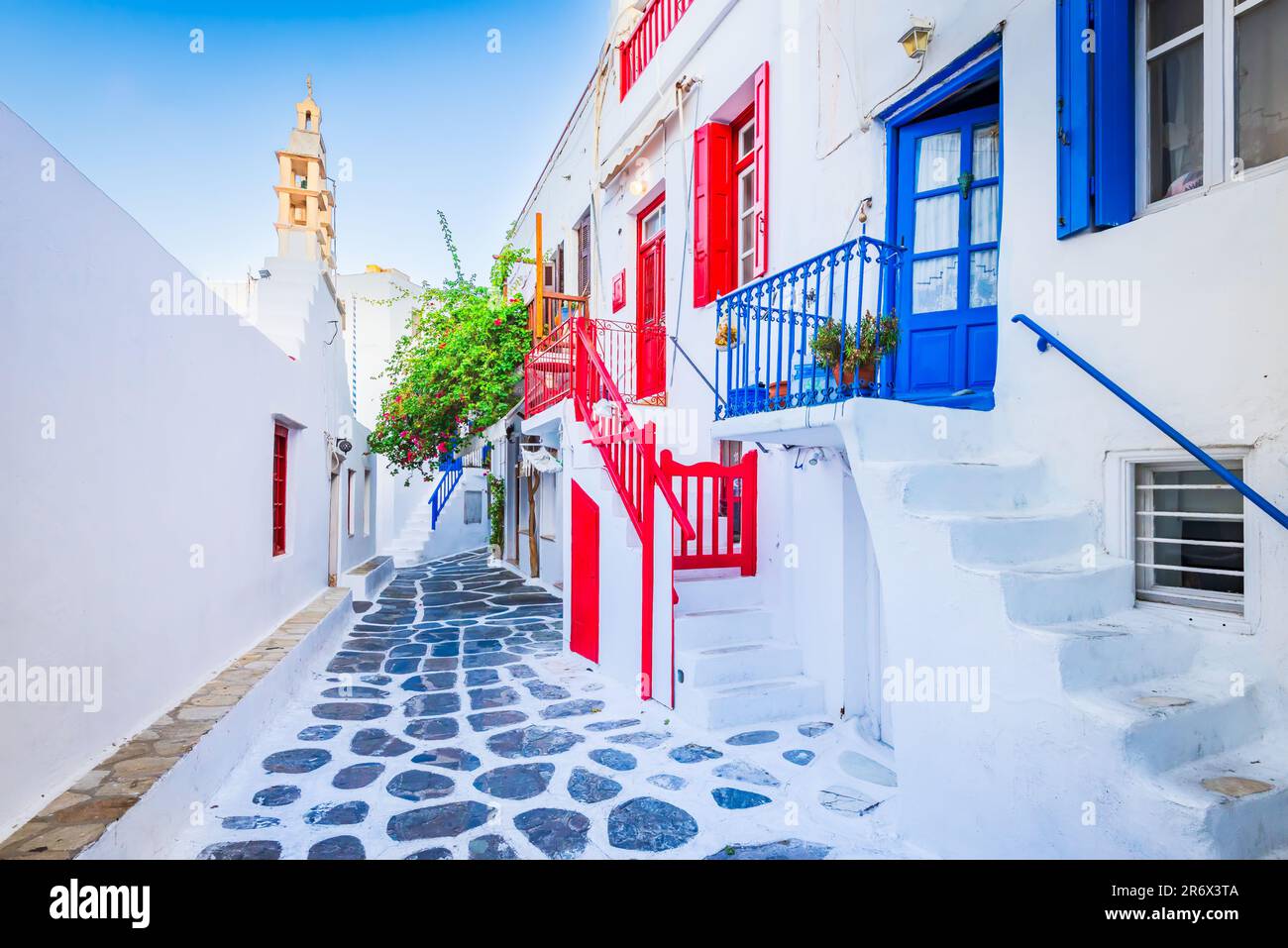 Mykonos Greece View Of Whitewashed Cycladic Street In Beautiful 