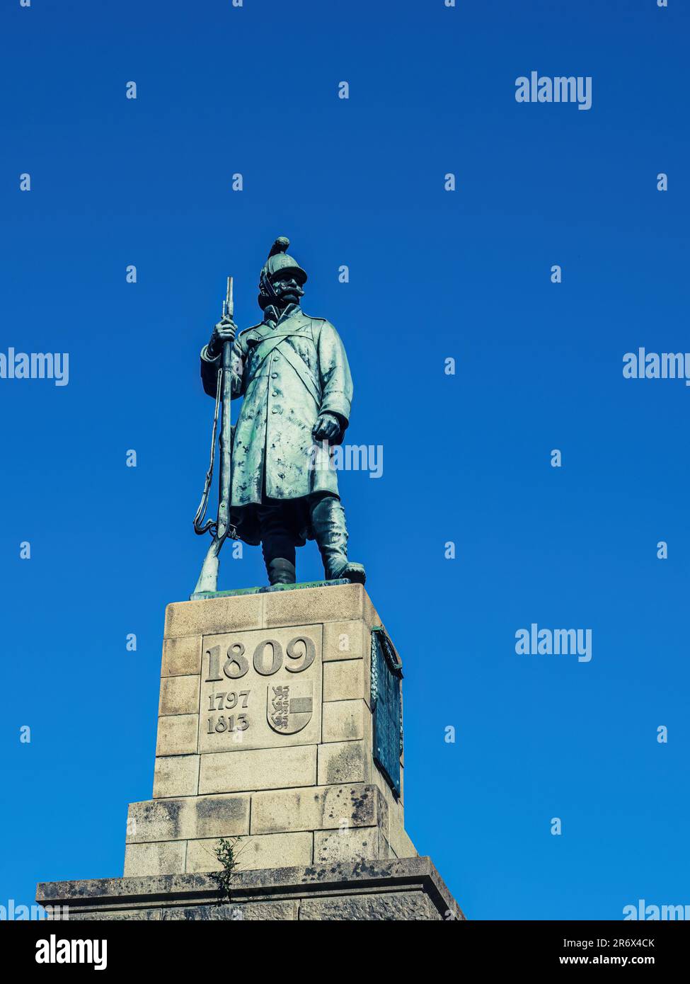 Habsburg monument of the Napoleonic Wars with an Austrian soldier (1809) in Tarvisio, Friuli