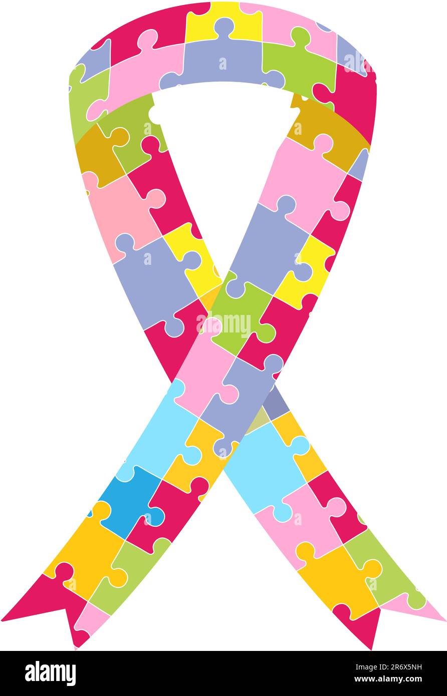 Colorful interlocking puzzle pieces with ribbon design Stock Vector