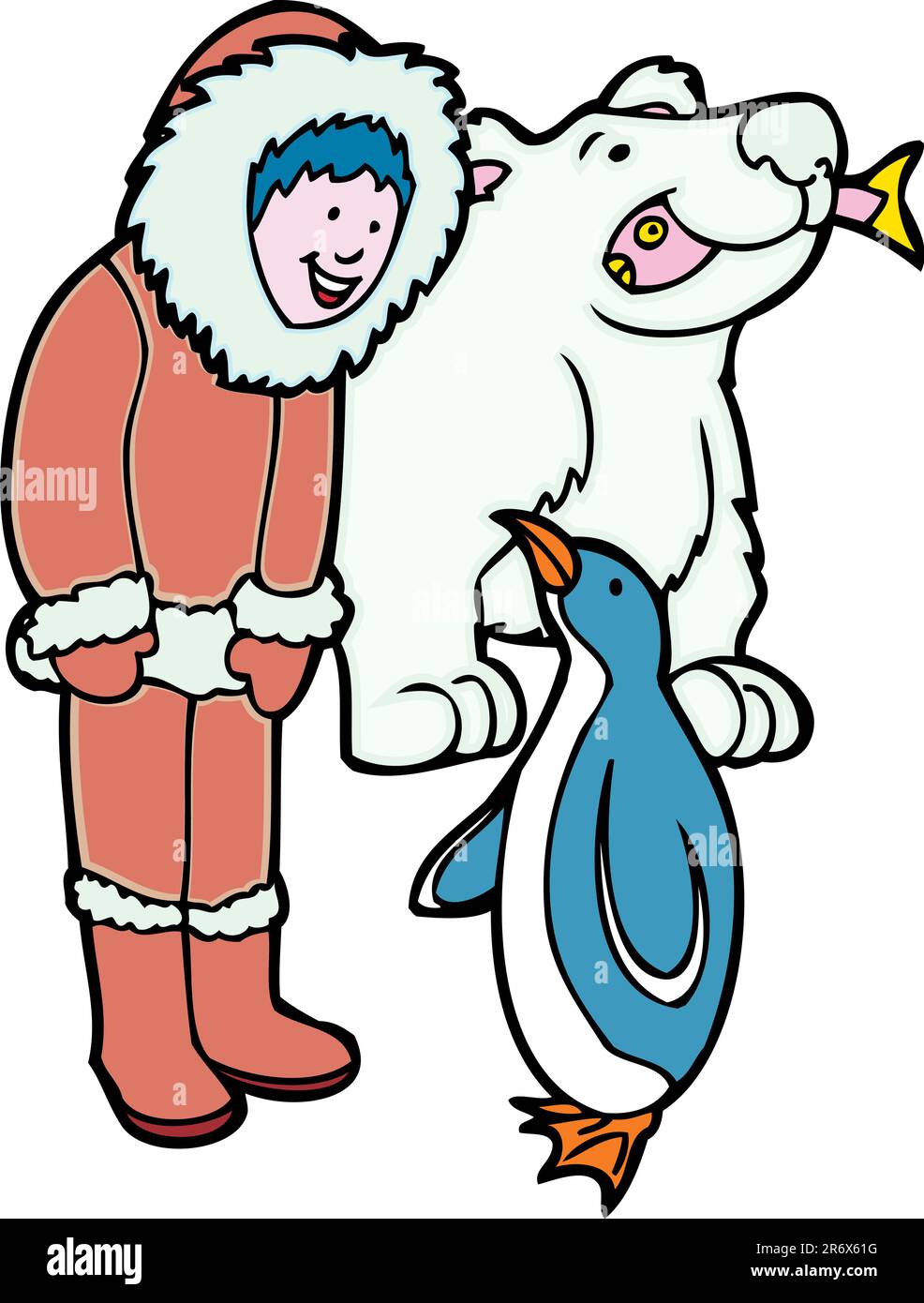 Friendship between an eskimo, a penguin and a polar bear Stock Vector