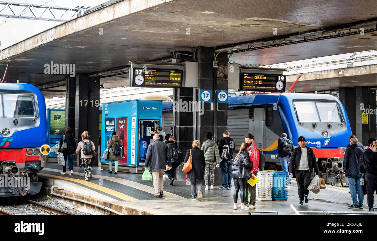 Rail passengers on one of the platforms at Roma Termini, Rome's main