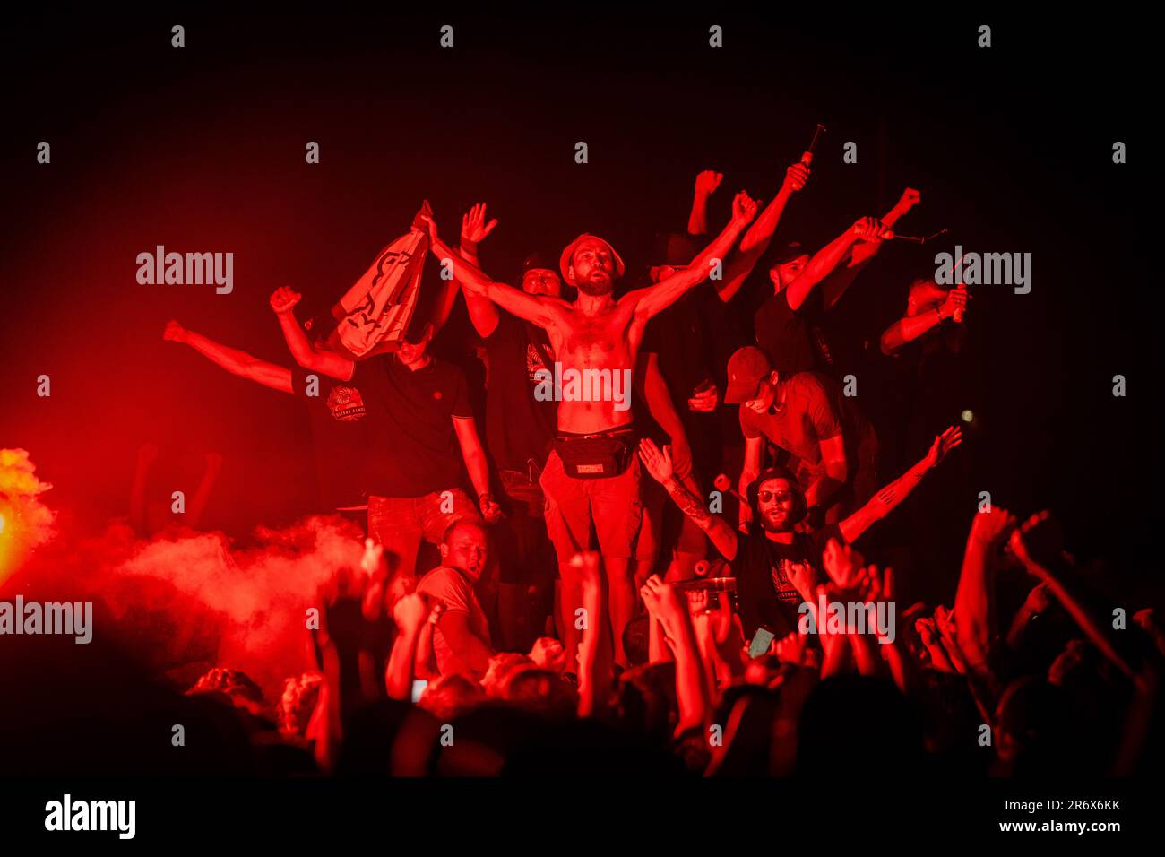 ALMERE Supporters of Almere City FC celebrate at the stadium. As the first club from Flevoland