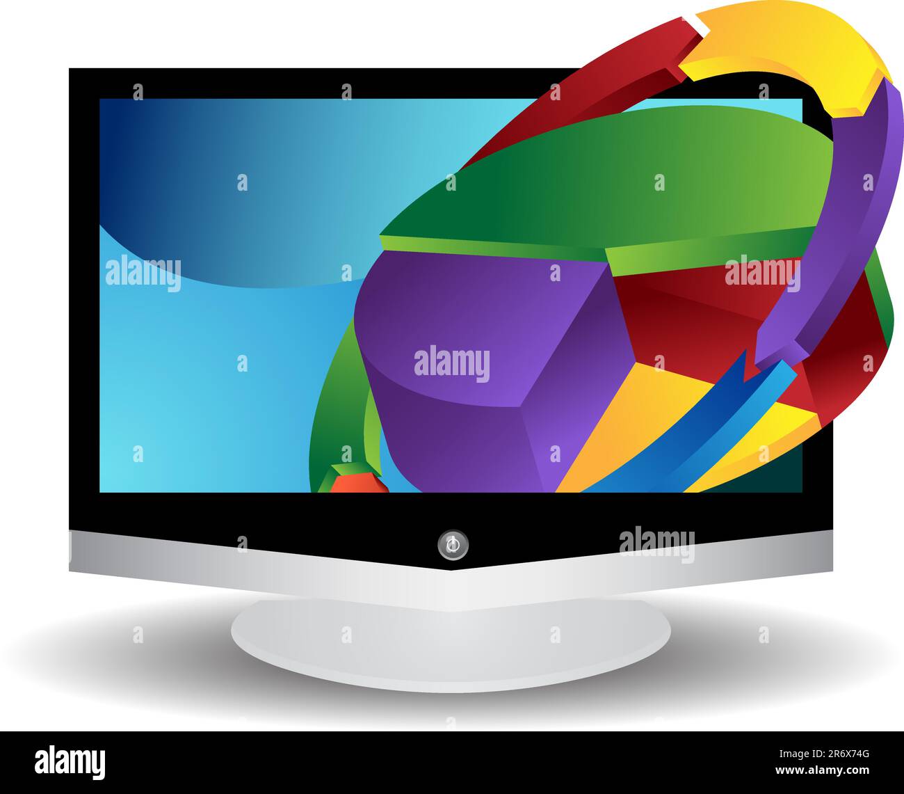 3D business charts coming out of a flat screen television. Stock Vector