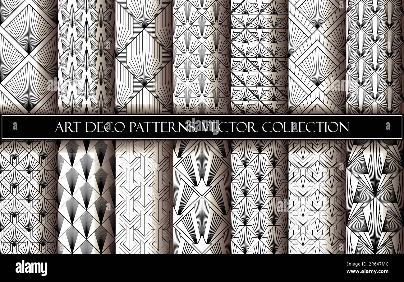 Art Deco Wallpapers Collection. Black and white seamless patterns Stock