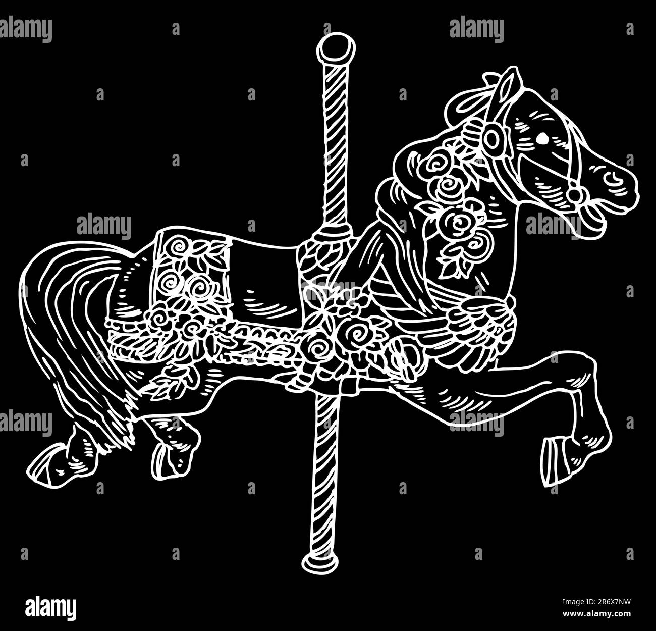 Carousel Horse Hand Drawn In Black And White Stock Vector Image Art carousel-horse-hand-drawn-in-black-and-white-stock-vector-image-art