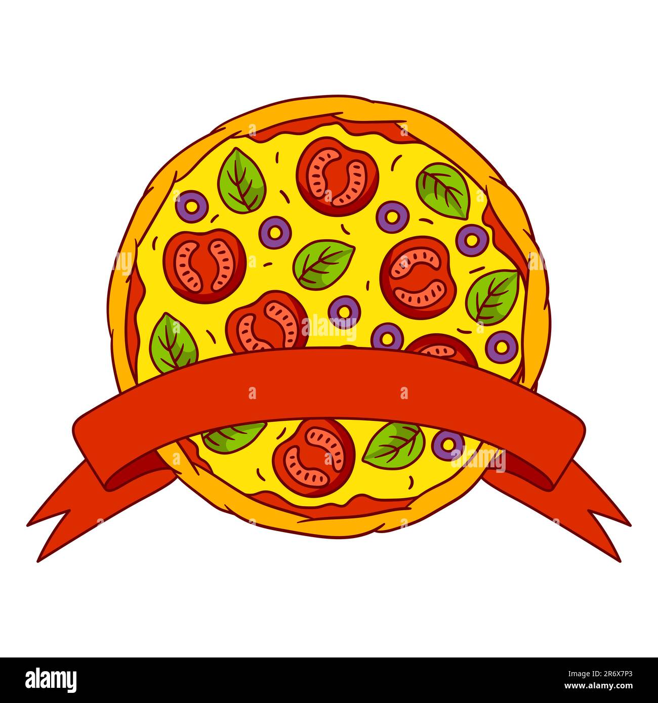Tasty Italian pizza. Delicious fast food meal. Illustration for cafe