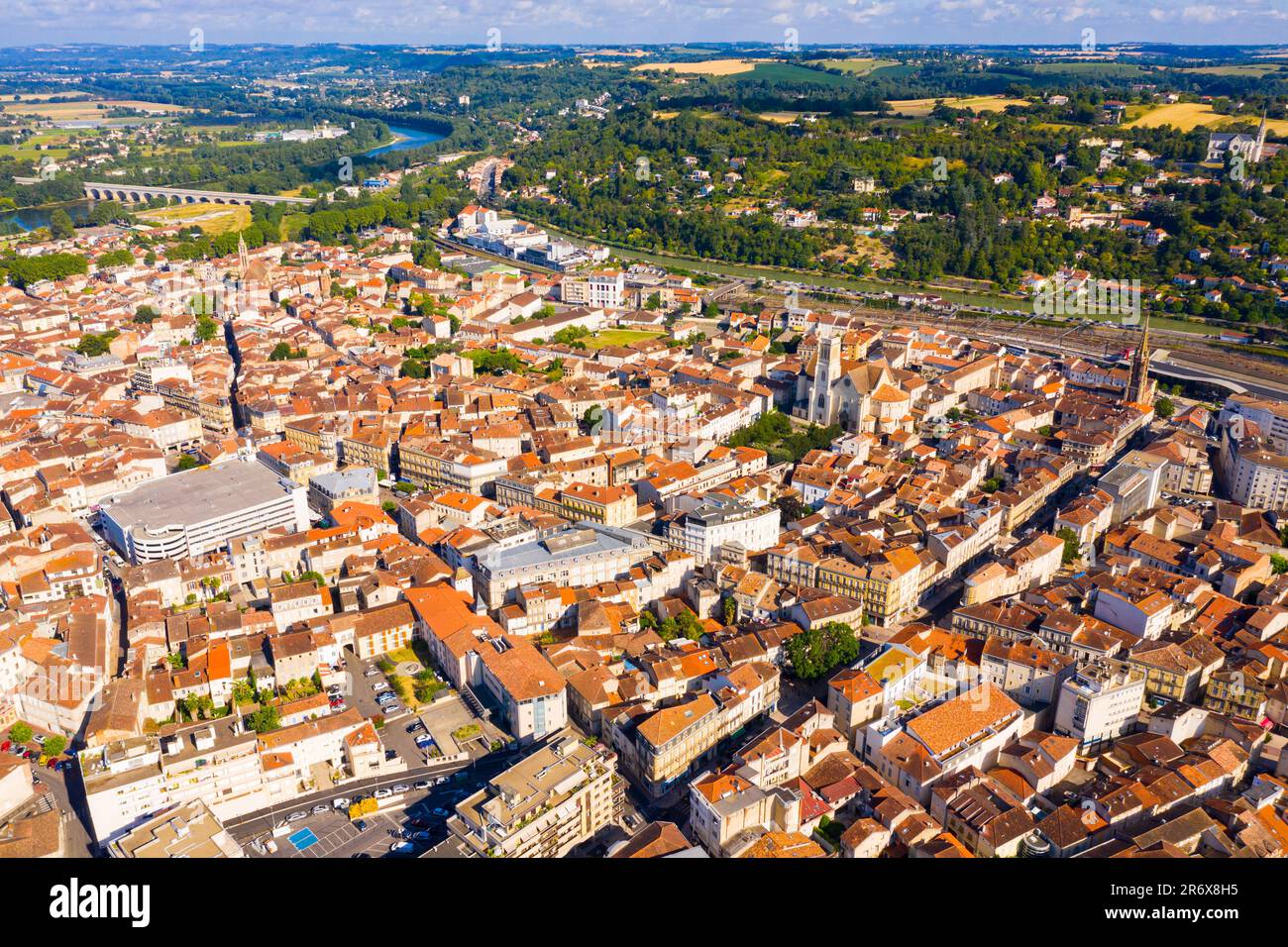 General aerial view of Agen city Stock Photo