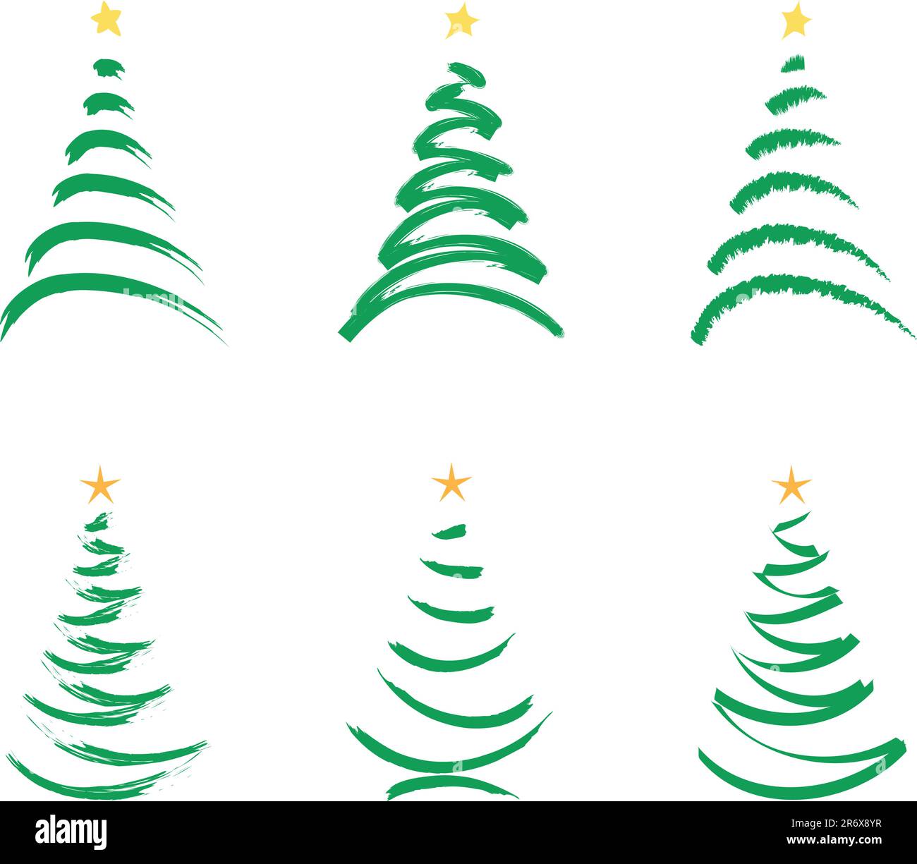 six green stylized christmas trees isolated on white background Stock ...