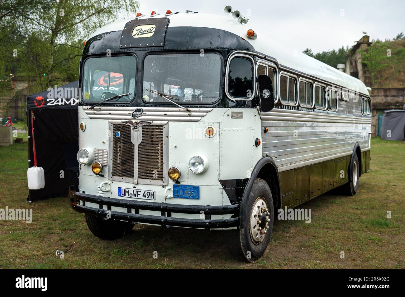 FINOWFURT, GERMANY - MAY 06, 2023: The passenger bus of Wester Liner by Western Flyer Coach T-40, 1949. Race festival 2023. Season opening. Stock Photo