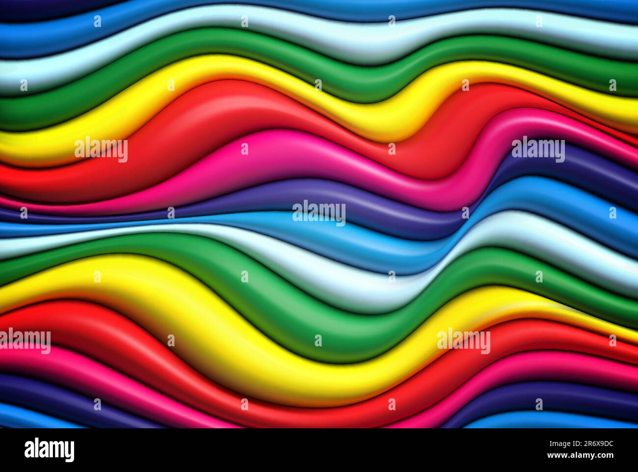 Bright abstract multicolored 3D wavy background.Horizontal lines stripes pattern or background with wavy distortion effect. Stock Vector
