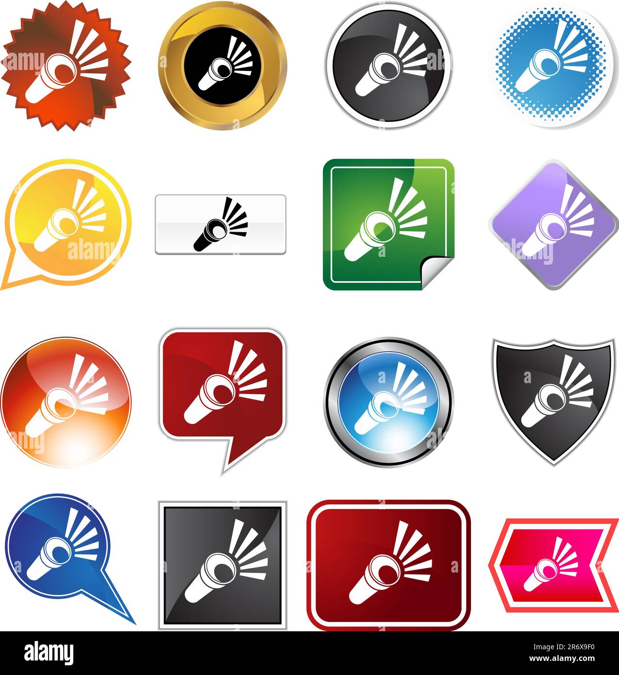Flashlight icon set isolated on a white background. Stock Vector