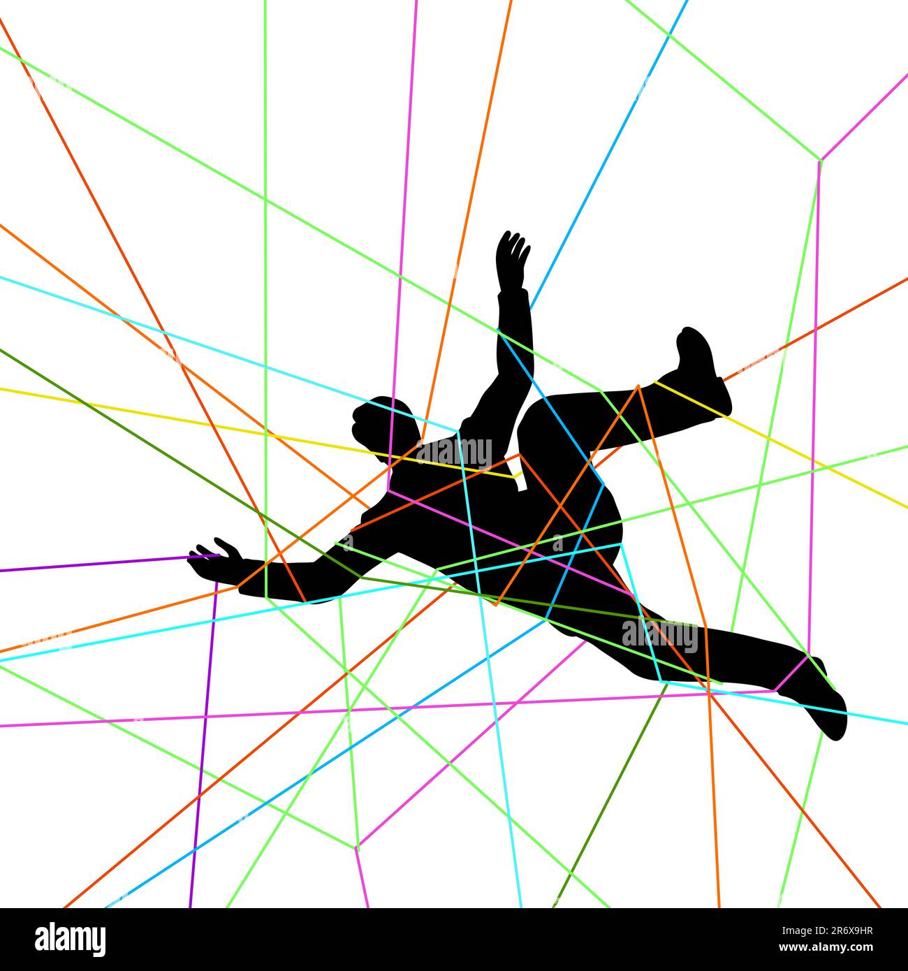 Editable vector illustration of a man entangled in colorful threads ...