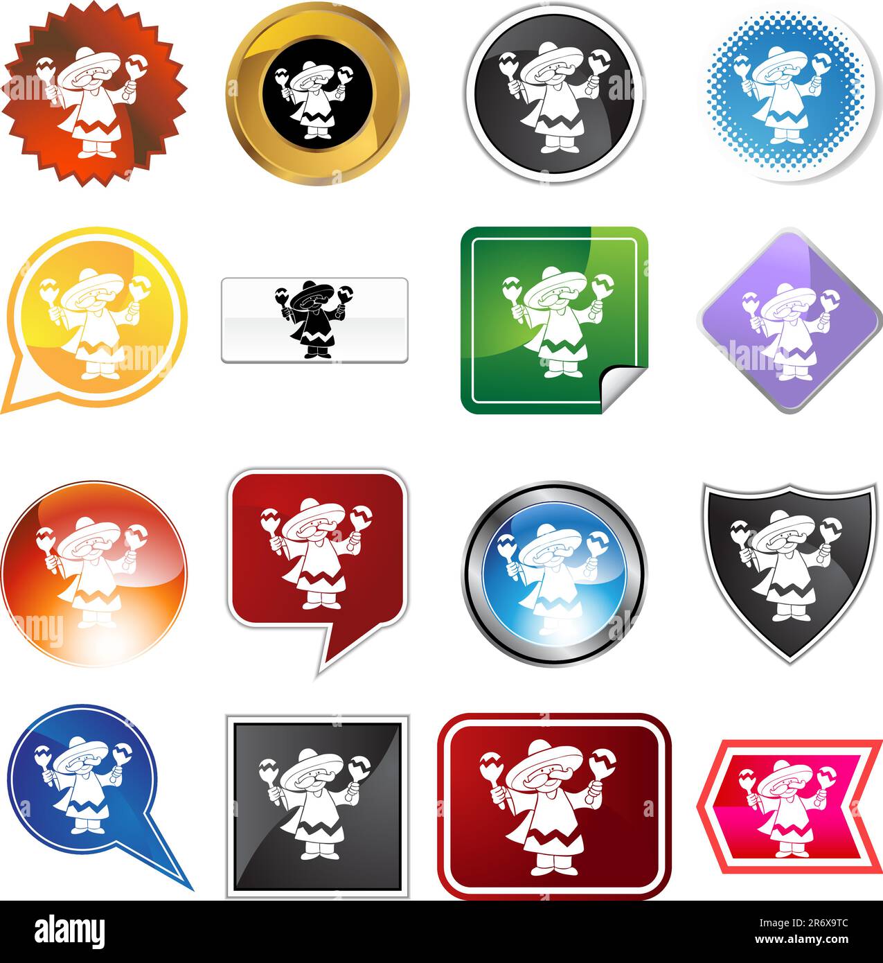 Maraca player icon set isolated on a white background. Stock Vector