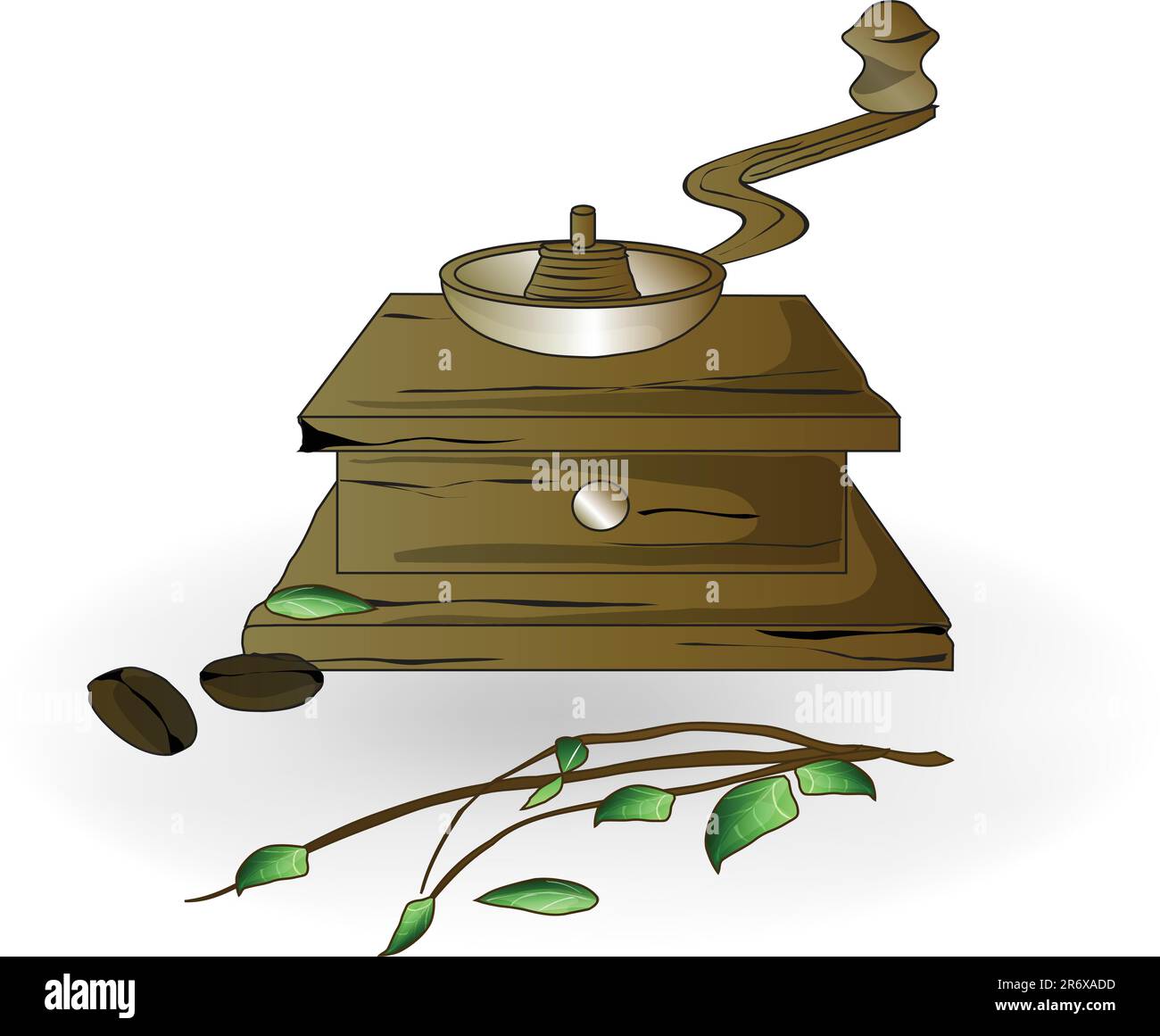 antique coffee grinder for grinding coffee beans flavored Stock Vector