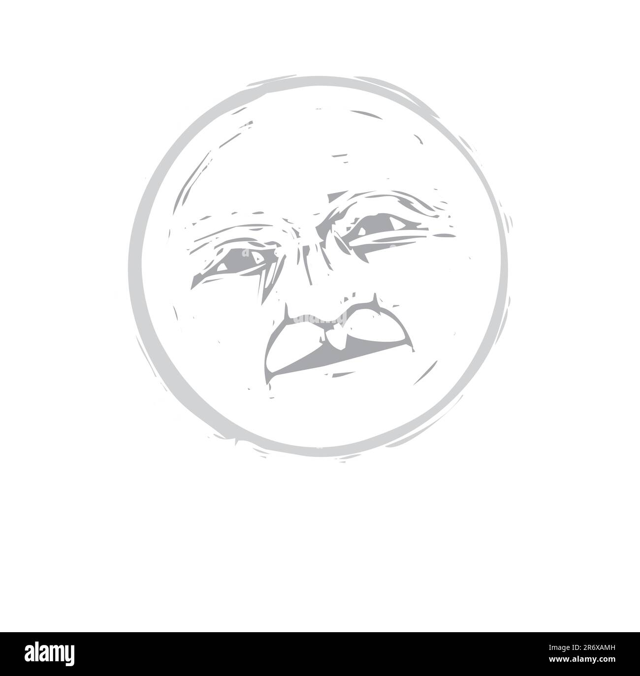 Isolated moon face illustrated in a woodcut style Stock Vector Image