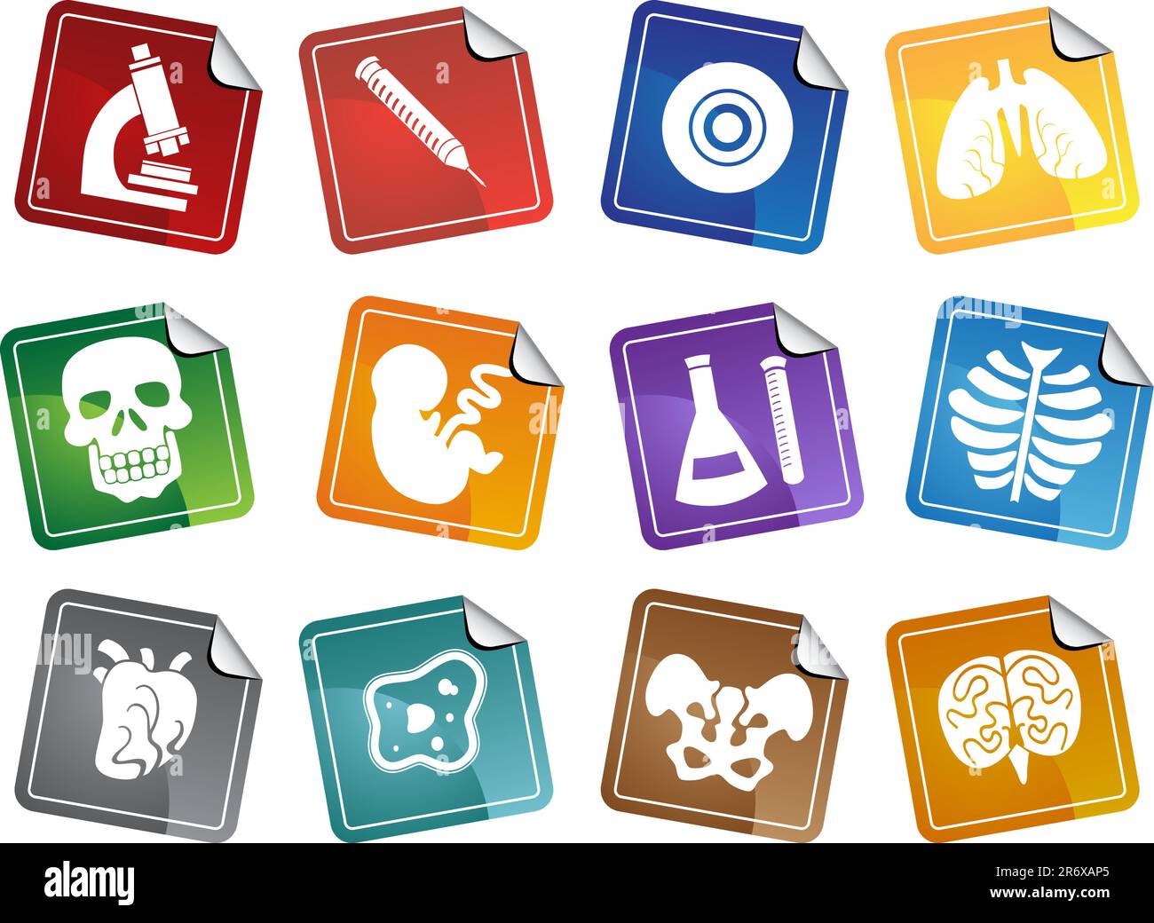 Set of biology themed button stickers. Stock Vector