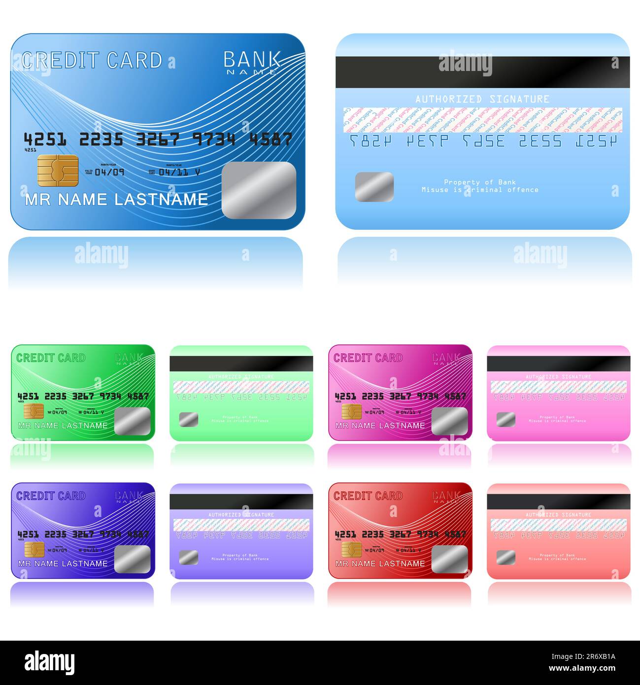 Credit cards on a white background, vector illustration. Stock Vector