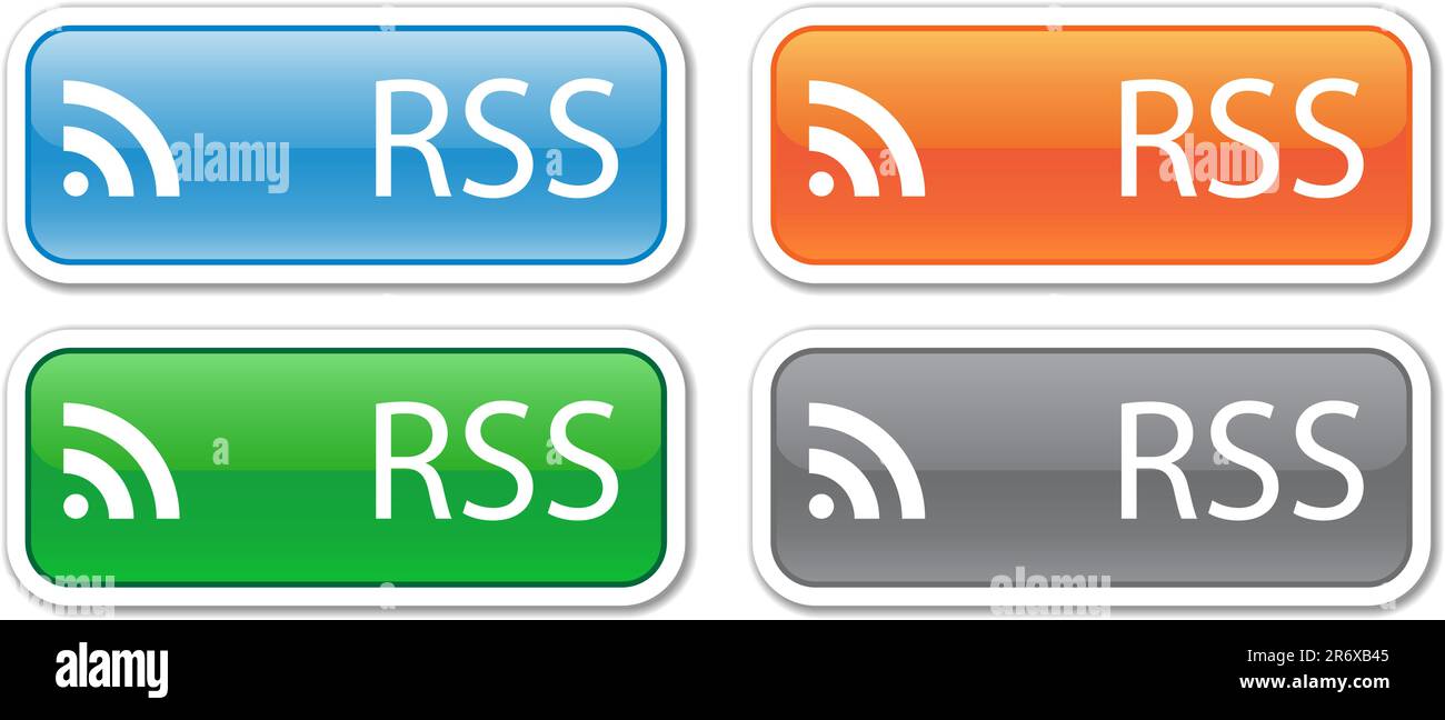 Four rectangular vector RSS button green, blue, orange and gray Stock Vector