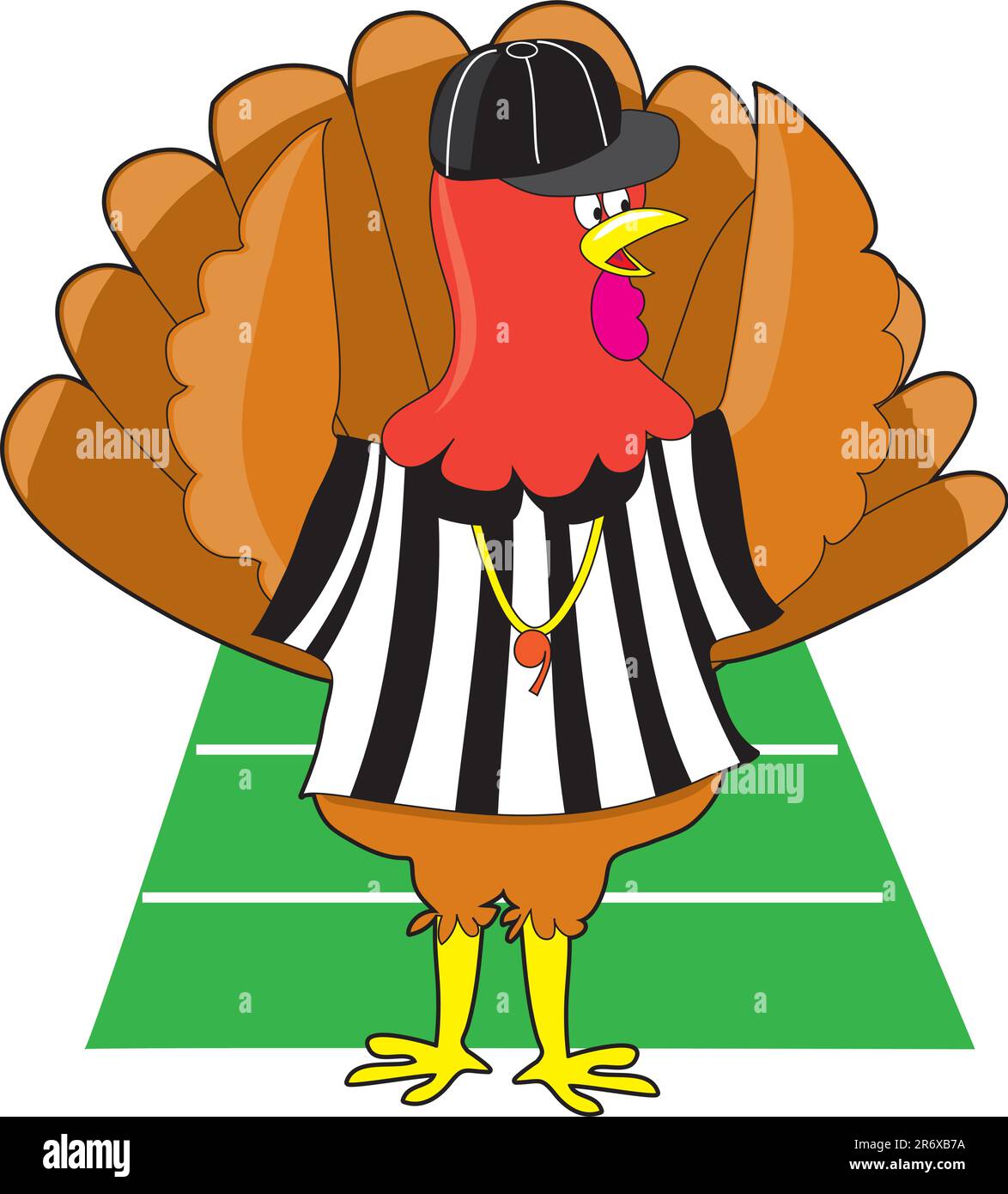 A Turkey Dressed As A Referee At A Football Game Signaling A Touch Down a-turkey-dressed-as-a-referee-at-a-football-game-signaling-a-touch-down