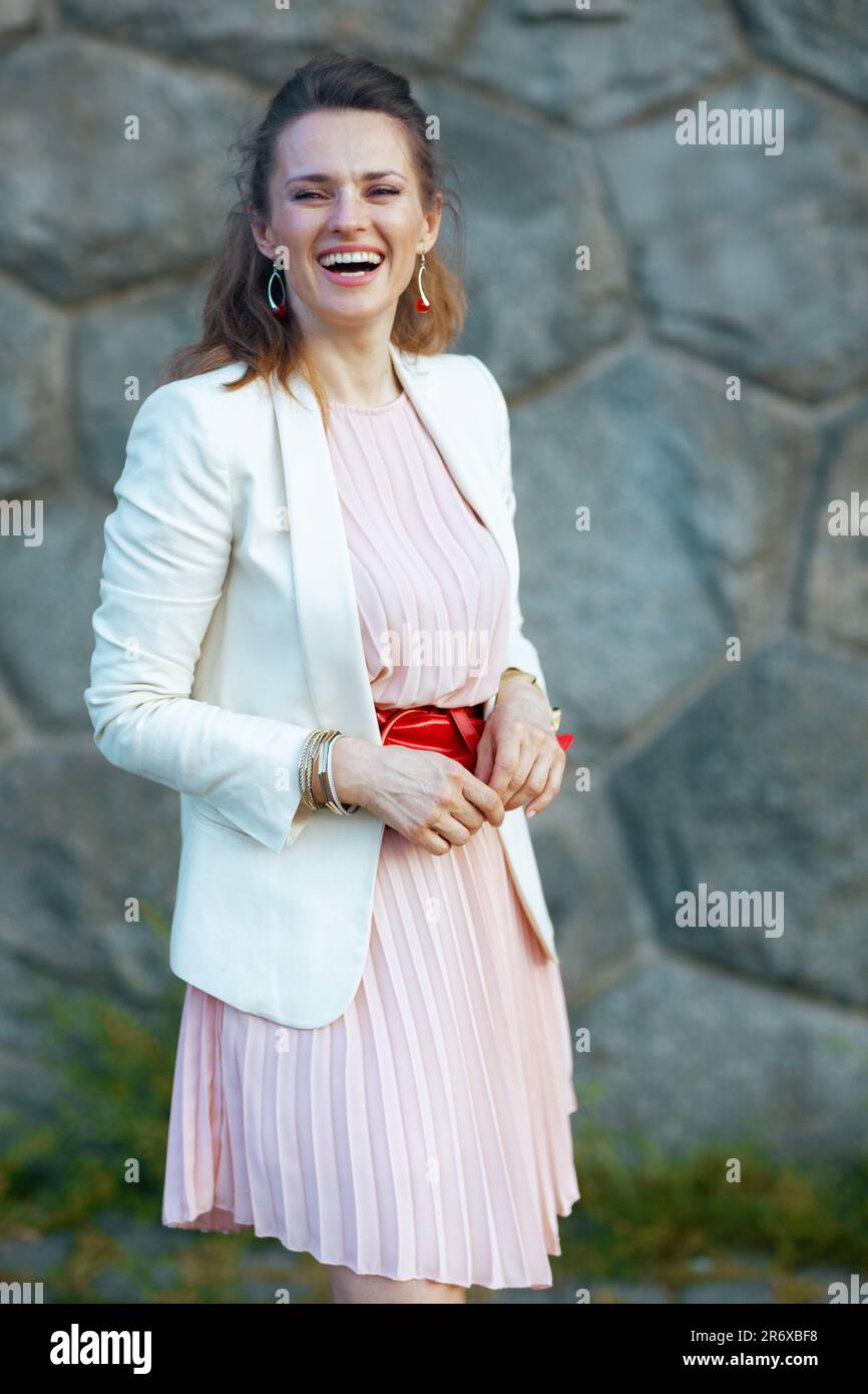 white dress with pink jacket Little Pink Dress