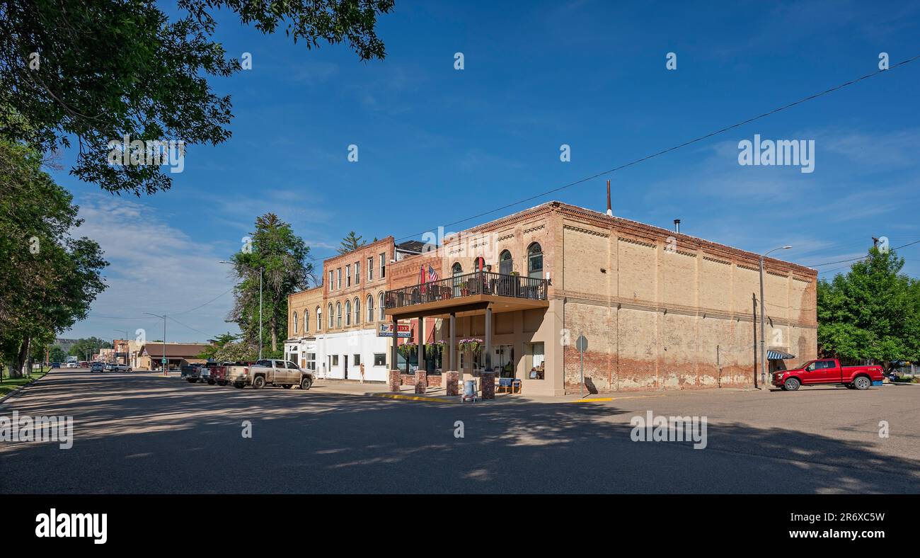 Fort Benton, Montana, USA June 07, 2023 Historic brick buildings on