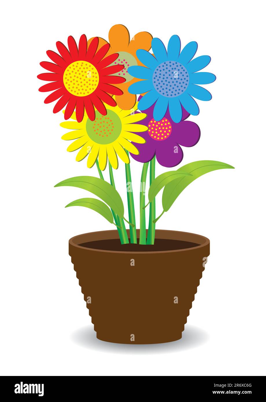 Bright colored flowers in a pot. Stock Vector