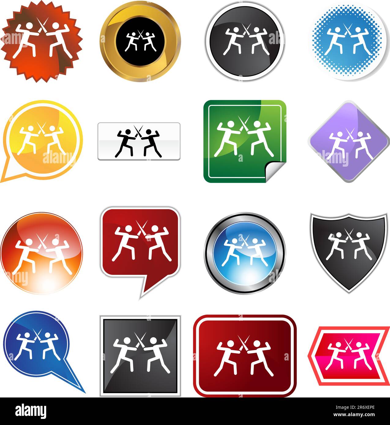 Fencing variety set isolated on a white background. Stock Vector