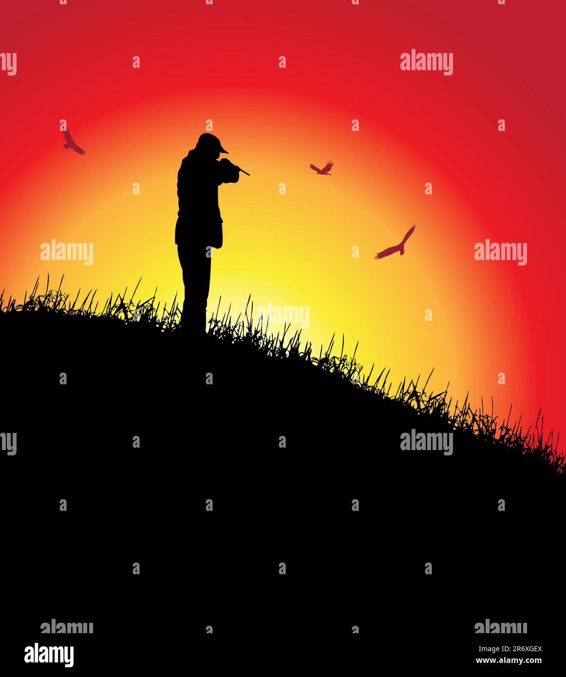 man aiming to vultures, vector illustration Stock Vector Image & Art