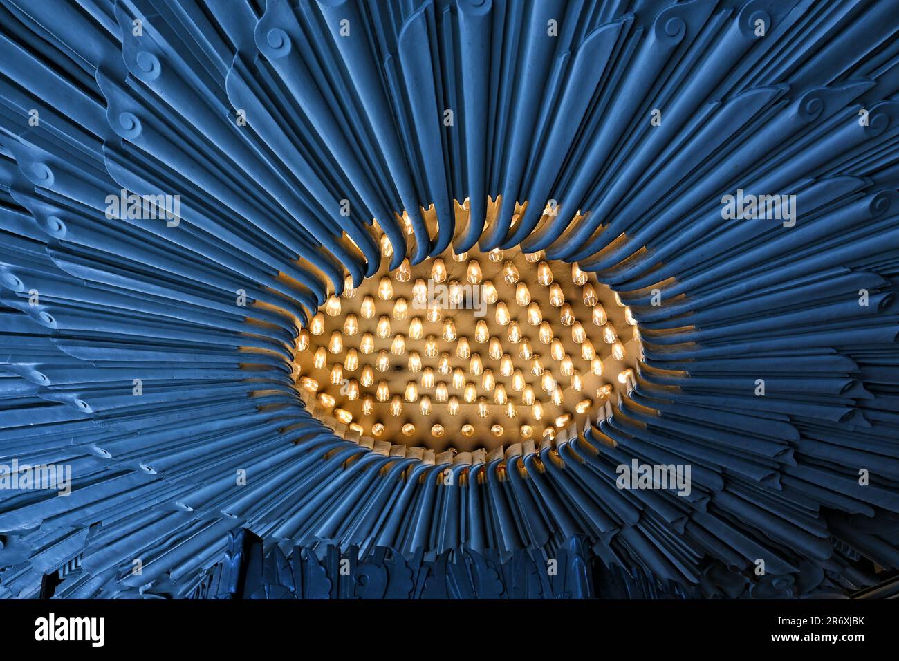 LOS ANGELES, CALIFORNIA - 12 MAY 2023: Detail of The ceiling at the Wiltern Theatre an Art Deco landmark at Wilshire Boulevard and Western Avenue. Stock Photo
