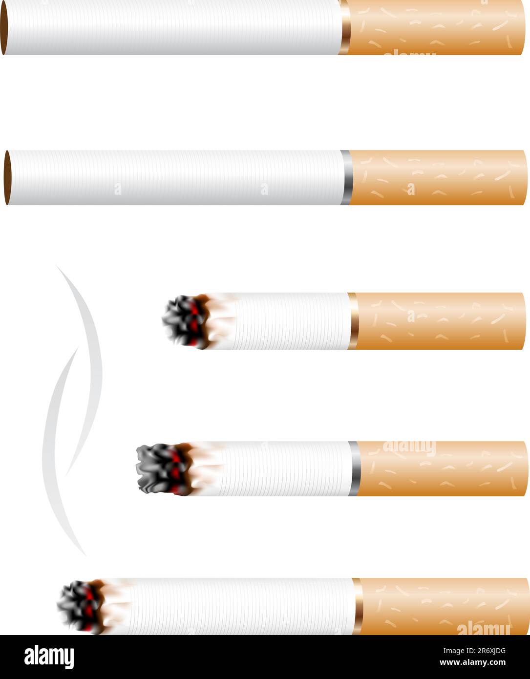 The cigarette and smoke stub isolated on white background Stock Vector