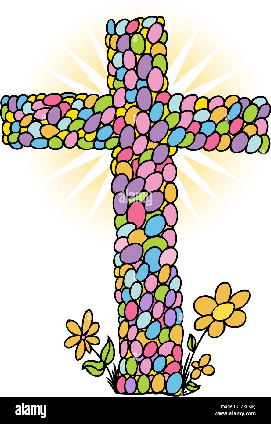 Cross in shape of eggs for Easter Sunday. Stock Vector