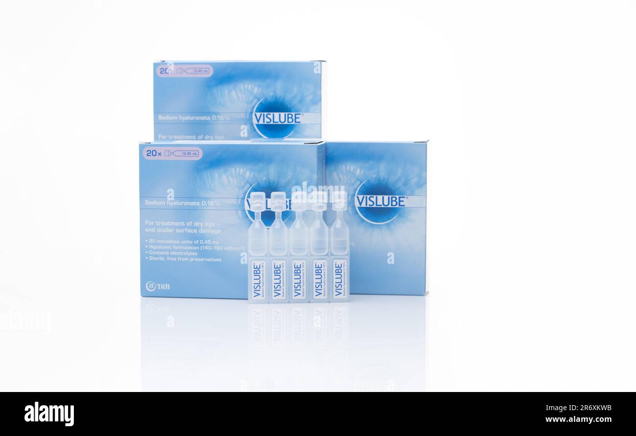 CHONBURI, THAILANDMAY 3, 2023 Vislube artificial tears. Lubricating