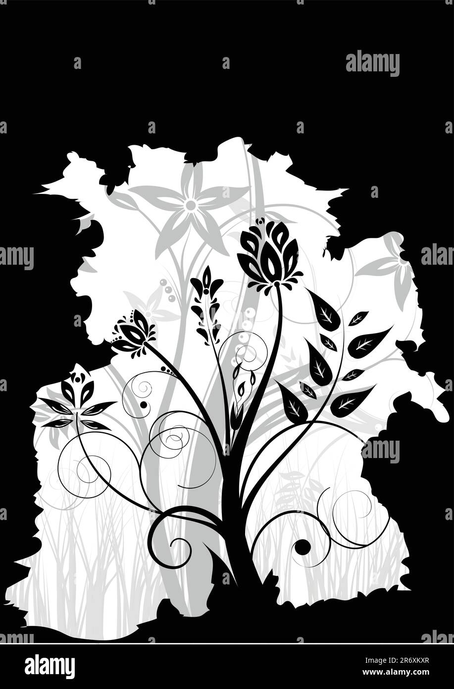Black and white floral background (vertical position) Stock Vector
