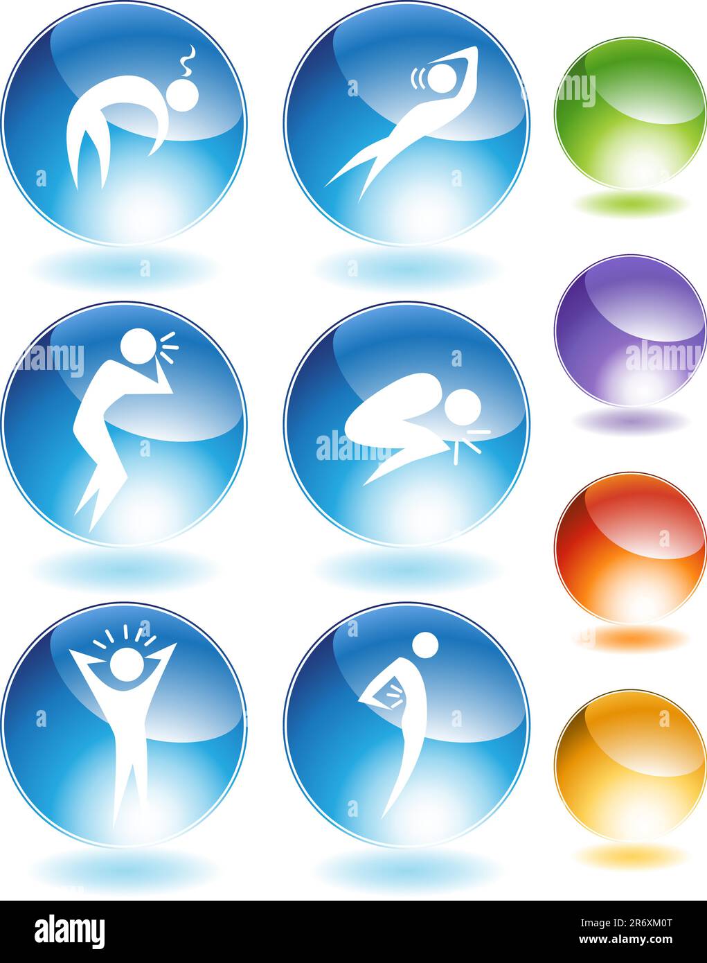 Illness crystal icon set isolated on a white background. Stock Vector