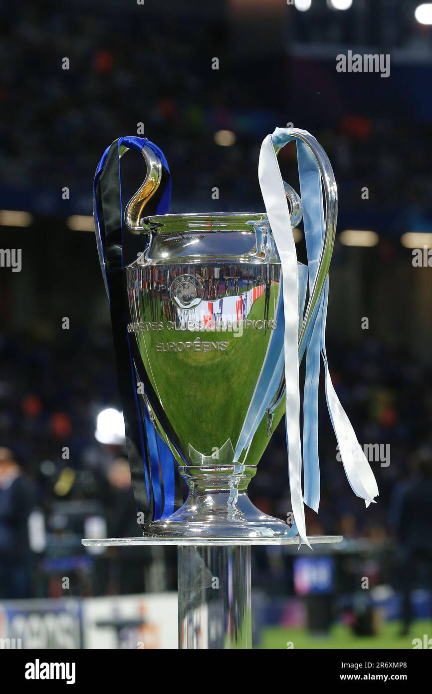 Istanbul, Turkey. 10th June, 2023. General view of Champions League trophy Football/Soccer