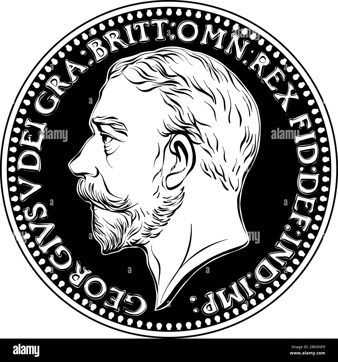 Vector money bronze coin British farthing , king V on obverse