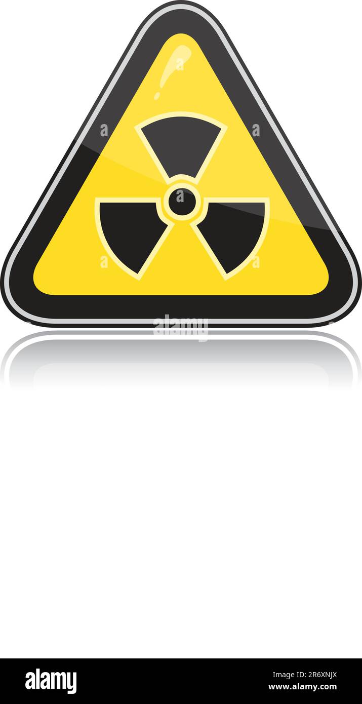 Yellow triangular warning sign of radiation hazards. Stock Vector